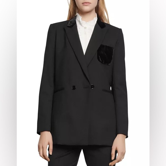 Sandro Size 42 (10, XL) Women's Nicky Velvet-Pocket Blazer - Picture 1 of 14